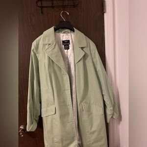 Dennis Basso Light Green Water Resistant Trench Coat Rain Jacket 2X